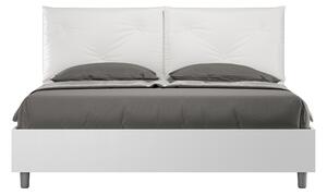 Letto Matrimoniale 160x200 cm con Rete Struttura Bianco Frassico con Cuscini in Similpelle Egos Appia Bianco