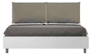 Letto Matrimoniale 160x200 cm con Rete e Contenitore Alzata Comoda Struttura Bianco Frassico con Cuscini in Similpelle Egos Appia Cappuccino
