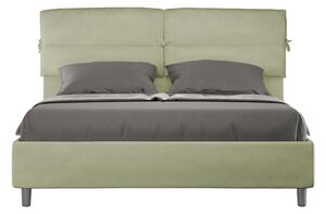 Letto Matrimoniale 160x190 cm con Rete e Contenitore con Testata e Alzata Comoda Imbottito in Microfibra Nandy Tè Verde