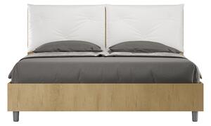 Letto Matrimoniale 160x190 cm Senza Rete Struttura Quercia con Cuscini in Similpelle Egos Appia Bianco