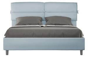 Letto Matrimoniale 160x190 cm con Rete e Contenitore con Testata e Alzata Comoda Imbottito in Microfibra Nandy Azzurro
