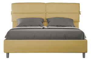 Letto Matrimoniale 160x190 cm con Rete e Contenitore con Testata e Alzata Comoda Imbottito in Microfibra Nandy Ocra