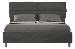Letto Matrimoniale 160x190 cm con Rete e Contenitore con Testata e Alzata Comoda Imbottito in Microfibra Nandy Grigio