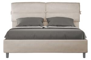 Letto Matrimoniale 160x200 cm con Rete e Contenitore con Testata e Alzata Comoda Imbottito in Microfibra Nandy Sabbia