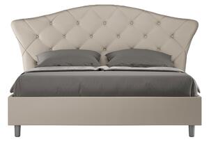 Letto Matrimoniale 160x190 cm Senza Rete con Testata Imbottito in Similpelle Langre Tortora