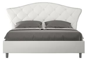 Letto Matrimoniale 160x190 cm con Rete e Contenitore con Testata e Alzata Comoda Imbottito in Similpelle Langre Bianco