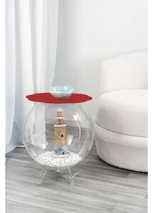 Tavolino, comodino contenitore. In plexiglass con ripiano in PMMA Dimensioni 40x40x h 46 cm, Corpo Trasparente ripiano Rosso