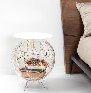 Tavolino, comodino contenitore. In plexiglass con ripiano in PMMA Dimensioni 40x40x h 46 cm, Corpo multicolor ripiano Bianco