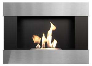 Camino Bioetanolo da Parete BRAVO T�V Inox - Altezza 65.2 cm, 90x17.4 cm, Lucido Nero, Sicurezza Certificata T�V