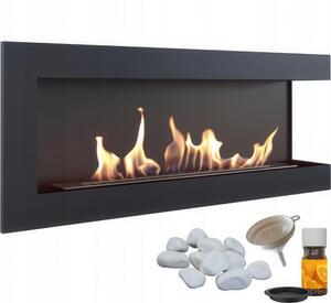 Camino Bioetanolo Parete DELTA 1200 T�V Destro con Pietre Decorative - Nero, Acciaio, Dimensioni 120x28x48 cm