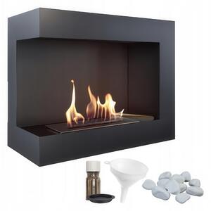 Camino Bioetanolo Delta 600 T�V Parete Angolo Sinistro Nero - Dimensioni 60x28x48 cm - Acciaio con Pietre Decorative