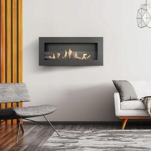 Camino a Bioetanolo da Parete DELTA SLIM T�V Nero con Vetro - Dimensioni 90x10.3x40 cm, Acciaio, Vetro Temperato