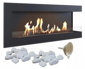 Camino Bioetanolo Parete DELTA 1200 Destro - Nero, 120x28x48 cm, Acciaio & Vetro Temperato, Aromaterapia, T�V Certificato