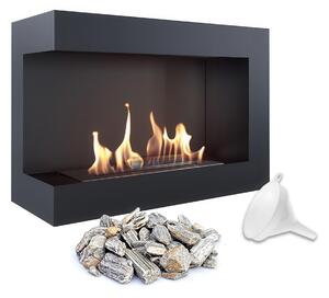 Biocamino Delta 700 Angolo Sinistro Nero - Biofuel, Dimensioni 70x28x48 cm, Acciaio, Vetro Opzionale, Set Aromaterapia Incluso