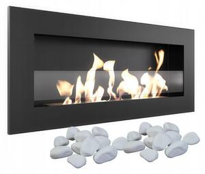 Camino Bioetanolo Parete DELTA2 SLIM T�V con Vetro - Nero, Acciaio, Dimensioni 90x40x10.3 cm