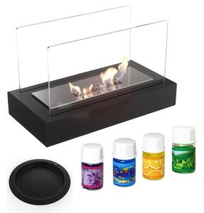 Camino a Bioetanolo da Tavolo GALINA Nero con Kit Accessori - Altezza 21.8 cm, Dimensioni 35.4x18 cm, Acciaio, Certificato T�V - Sicurezza e Design Ecologico