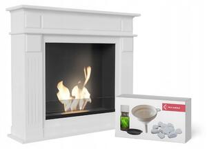 Camino Bioetanolo Portale NOVEMBER T�V Bianco con Vetro - Dimensioni 115x29.5x101.3 cm, Acciaio e MDF, Peso 55.25 kg