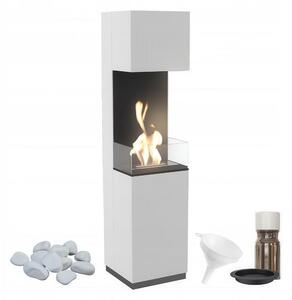 Camino Bioetanolo SIERRA T�V con Vetro - Bianco, Acciaio e MDF, Dimensioni 40.8x40.5x170 cm