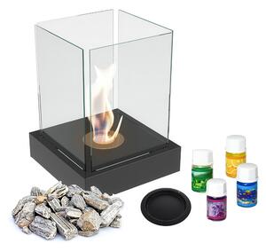 Biocamino TANGO4 Nero Indipendente con Set Aromaterapia e Pietre Decorative - Altezza 52,3 cm - Dimensioni 40x40 cm - Acciaio e Vetro Temperato - Ecologico e Portatile