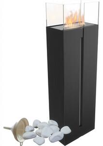 Camino Bioetanolo da Terra ROMEO T�V Nero con Kit Accessori - Acciaio e Vetro Temperato, Dimensioni 35.9x20.9x113.6 cm