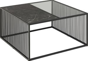 Tavolino Strington 80x80 cm vetro fumé, decoro marmo nero