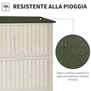 Outsunny Casetta da Giardino Legno con Porta Doppia, Mensole e Finestre, 127.5x50x164cm