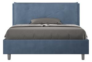 Letto Matrimoniale Francese 140x200 cm con Rete e Contenitore Imbottito in Microfibra Appia Large Blu