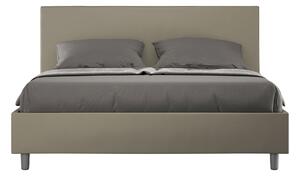 Letto Matrimoniale 160x190 cm con Rete e Contenitore Giroletto con Alzata Comoda Imbottito in Similpelle Adele Cappuccino