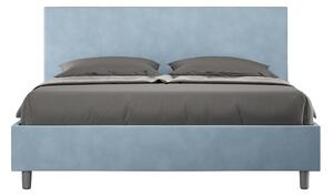 Letto Matrimoniale 160x190 cm con Rete e Contenitore Giroletto con Alzata Comoda Imbottito in Microfibra Adele Azzurro