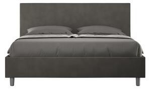 Letto Matrimoniale 160x200 cm con Rete e Contenitore Giroletto con Alzata Comoda Imbottito in Microfibra Adele Grigio