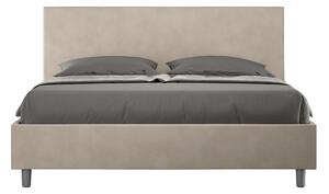 Letto Matrimoniale 160x190 cm con Rete e Contenitore Giroletto con Alzata Comoda Imbottito in Microfibra Adele Sabbia