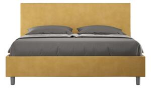 Letto Matrimoniale 160x190 cm con Rete e Contenitore Giroletto con Alzata Comoda Imbottito in Microfibra Adele Ocra