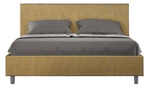 Letto Matrimoniale 160x190 cm con Rete e Contenitore Giroletto con Alzata Comoda Imbottito in Tessuto Labirinto Adele Giallo
