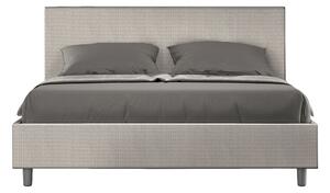 Letto Matrimoniale 160x200 cm con Rete e Contenitore Giroletto con Alzata Comoda Imbottito in Tessuto Labirinto Adele Bianco