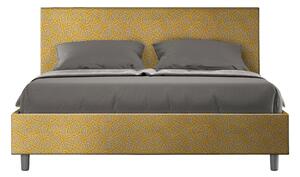Letto Matrimoniale 160x190 cm con Rete e Contenitore Giroletto con Alzata Comoda Imbottito in Tessuto Era Adele Giallo