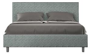 Letto Matrimoniale 160x200 cm con Rete e Contenitore Giroletto con Alzata Comoda Imbottito in Tessuto Aragona Adele Azzurro