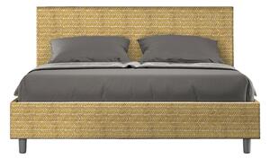 Letto Matrimoniale 160x190 cm con Rete e Contenitore Giroletto con Alzata Comoda Imbottito in Tessuto Aragona Adele Giallo