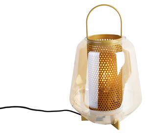 Lampada da tavolo Art Déco oro con vetro ambra 23 cm - Kevin