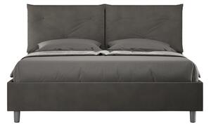 Letto Matrimoniale 160x190 cm con Rete e Contenitore Giroletto con Alzata Comoda Imbottito in Microfibra Appia Grigio