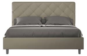 Letto Matrimoniale 160x190 cm con Rete e Contenitore con Testata e Alzata Comoda Imbottito in Similpelle Priya Cappuccino