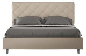 Letto Matrimoniale 160x190 cm con Rete e Contenitore con Testata e Alzata Comoda Imbottito in Similpelle Priya Tortora