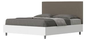 Letto Matrimoniale 160x190 cm con Rete e Contenitore Alzata Comoda Struttura Bianco Frassico e Testata in Similpelle Level Cappuccino