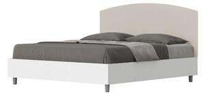 Letto Matrimoniale 160x190 cm con Rete e Contenitore Alzata Comoda Struttura Bianco Frassico e Testata in Similpelle Antilia Tortora