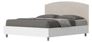Letto Matrimoniale 160x190 cm con Rete e Contenitore Alzata Comoda Struttura Bianco Frassico e Testata in Microfibra Antilia Sabbia