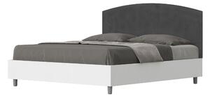 Letto Matrimoniale 160x190 cm con Rete e Contenitore Alzata Comoda Struttura Bianco Frassico e Testata in Microfibra Antilia Grigio