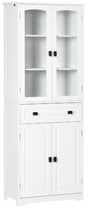 HOMCOM Credenza da Cucina Alta con 2 Armadietti e Cassetto, Ante a Vetri e Ripiani Regolabili, 60x30x160cm, Bianco