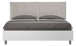 Letto Matrimoniale 160x190 cm con Rete e Contenitore Alzata Comoda Struttura Bianco Frassico con Cuscini in Similpelle Egos Annalisa Tortora