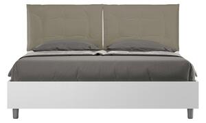 Letto Matrimoniale 160x200 cm Senza Rete Struttura Bianco Frassico con Cuscini in Similpelle Egos Annalisa Cappuccino