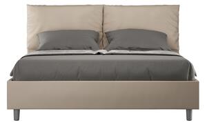 Letto Matrimoniale 160x190 cm con Rete e Contenitore con Alzata Comoda Imbottito in Similpelle Antea Tortora