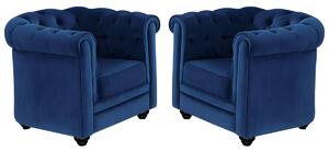 Lotto di 2 poltrone CHESTERFIELD in velluto Blu notte